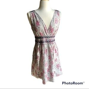 Theory gray splatter abstract bleached smocked waist dress medium